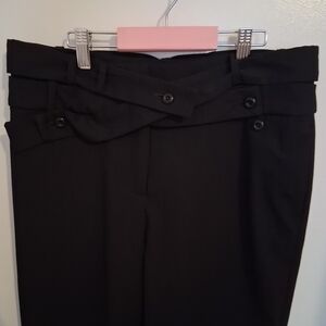 High-Rise Black Straight-Leg Trousers with Buttoned Waist Detail